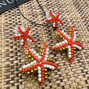 Venus Beaded Gold Starfish Earrings Beach Tropical Vaca Resort